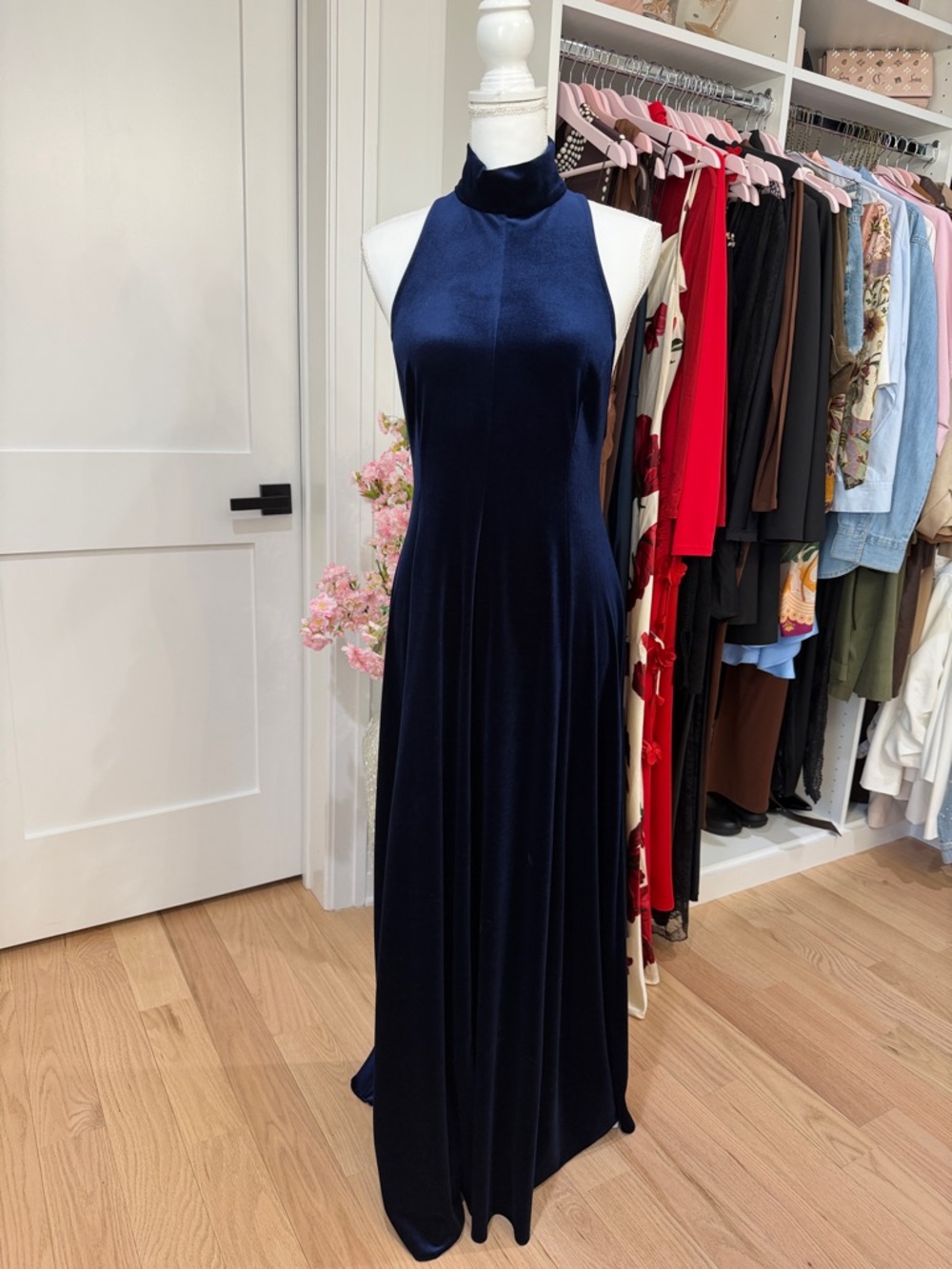 Zara Navy Velvet Halter Maxi Dress